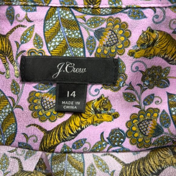 J. Crew Tiger Silk Blouse Size 14 - Picture 3 of 4